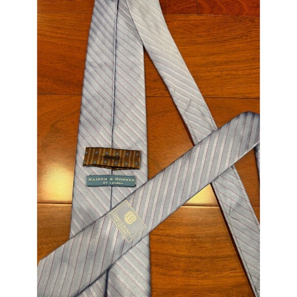 Haines & Bonner of London Silk Tie Bright Blue Slant Stripe w/ Red | 57"L 3.25"W - Picture 1 of 7